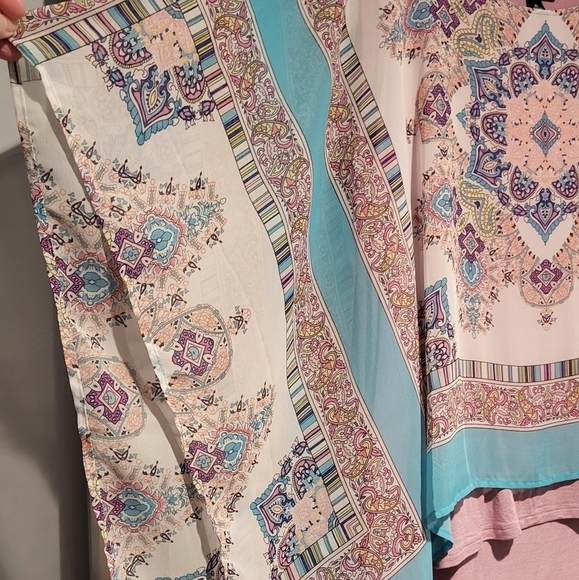 Roz & Ali Medallion Print Shawl Kimono Overlay Tank Top Size XL - Picture 2 of 11